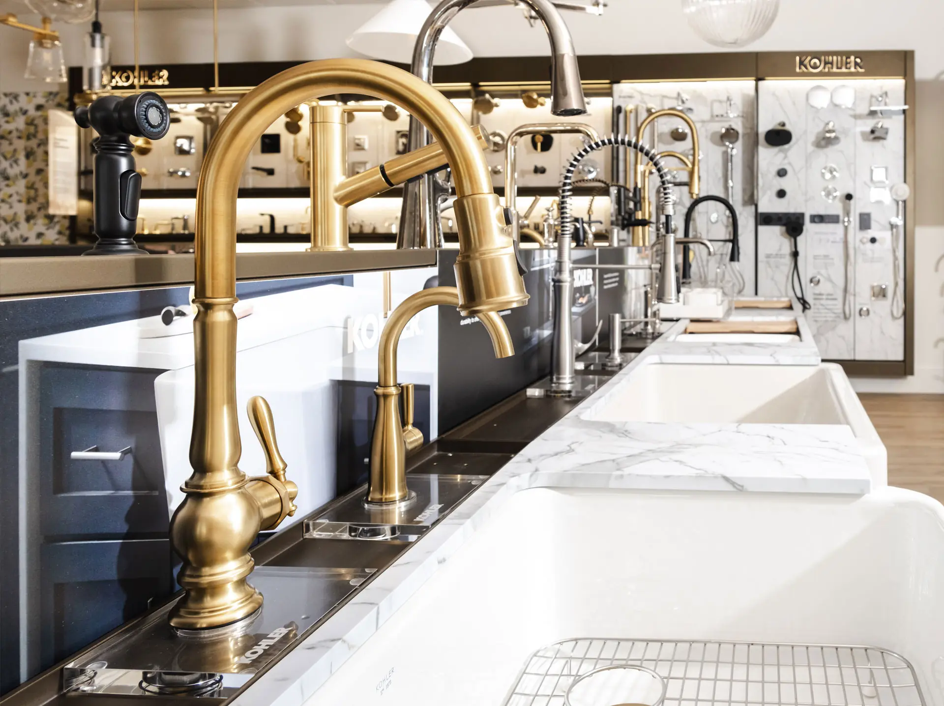 Kitchen sink faucets in display at Facets Wilmington