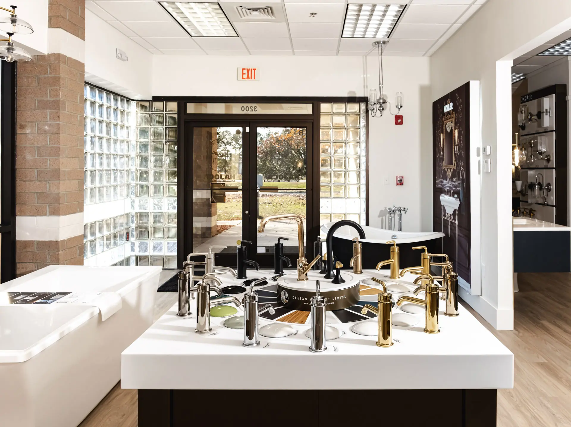 Gooseneck kitchen faucets in the Facets Showroom in Wilmington NC